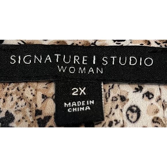 SIGNATURE STUDIO LONG SLV V-NECK TIE/KEYHOLE PULL-OVER TOP, WOMENS, 2X-TAN BROWN - Picture 8 of 10